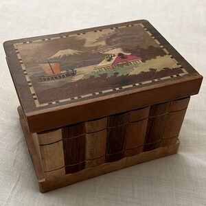 Vintage Wooden Colorful Scenic Dragon Hinged Box
